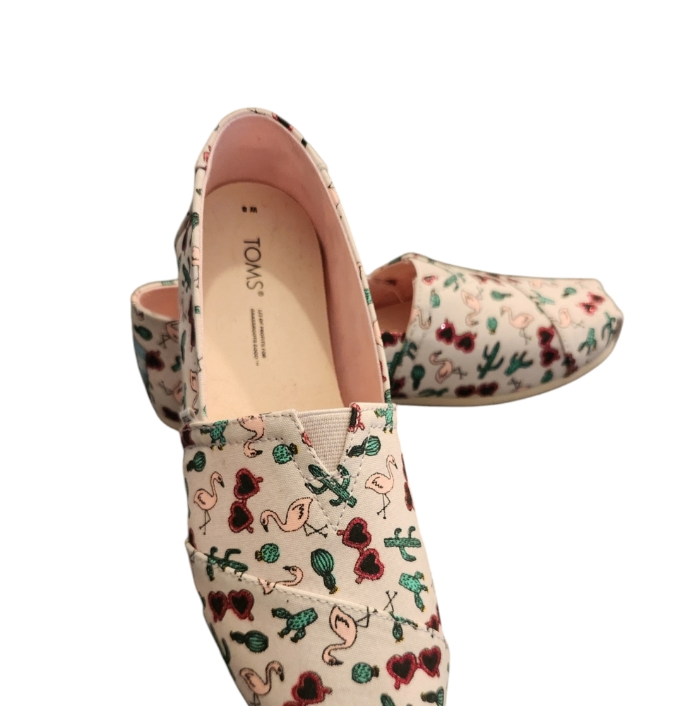Toms LadiesSize 8 Pink Flamingo Green Cactus Slip On Shoes